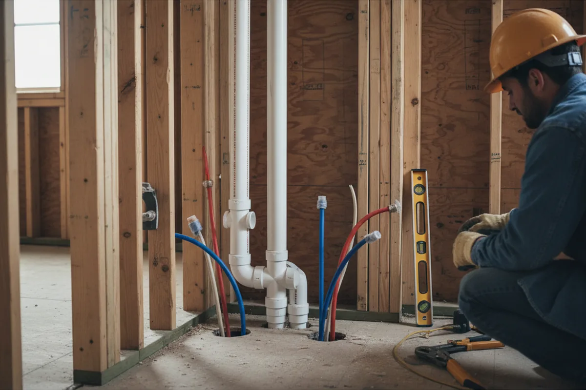 Drain and supply rough-in during Leak Detection in North Hampton